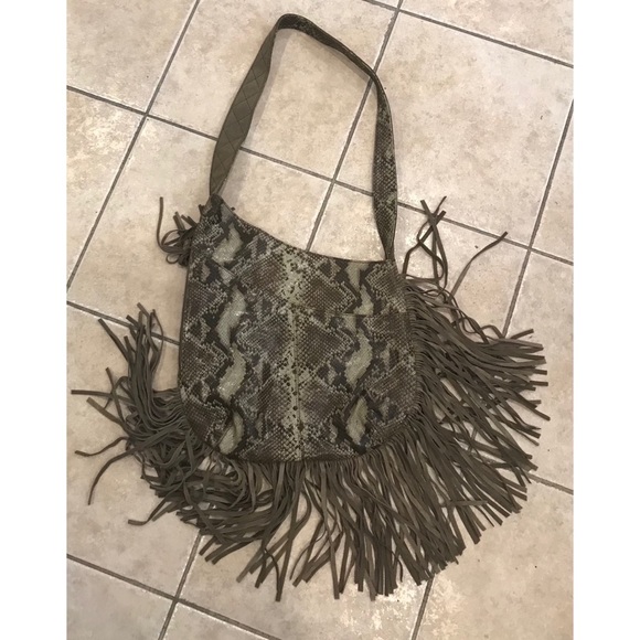 MUXO Leather & Suede Python Hobo Handbag - Picture 2 of 10